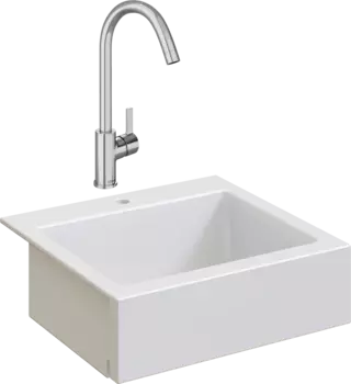 Комплект Мойка кухонная Domaci Сиена 50166-101 с 1 отверстием, белый глянец + Смеситель Ливорно