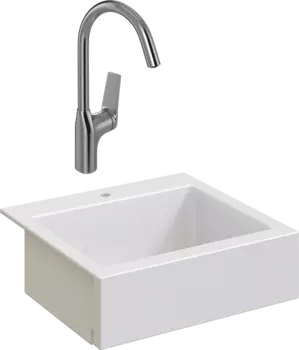 Комплект Мойка кухонная Domaci Сиена 50166-101 с 1 отверстием, белый глянец + Смеситель STWORKI