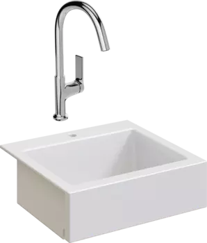 Комплект Мойка кухонная Domaci Сиена 50166-101 с 1 отверстием, белый глянец + Смеситель STWORKI