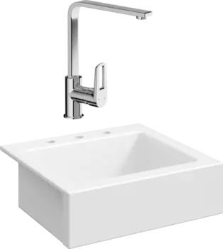 Комплект Мойка кухонная Domaci Сиена 50166-101 с 3 отверстиями, белый глянец + Смеситель STWORKI