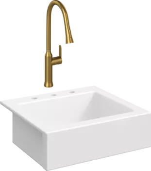 Комплект Мойка кухонная Domaci Сиена 50166-101 с 3 отверстиями, белый глянец + Смеситель Ливорно WFD04162 матовое золото