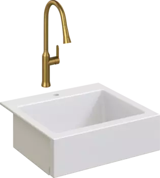 Комплект Мойка кухонная Domaci Сиена 50166-101 с 1 отверстием, белый глянец + Смеситель Ливорно WFD04162 матовое золото