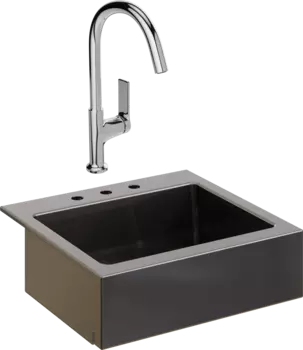 Комплект Мойка кухонная Domaci Сиена 50166-110 с 3 отверстиями, черная матовая + Смеситель STWORKI