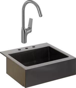 Комплект Мойка кухонная Domaci Сиена 50166-110 с 3 отверстиями, черная матовая + Смеситель STWORKI