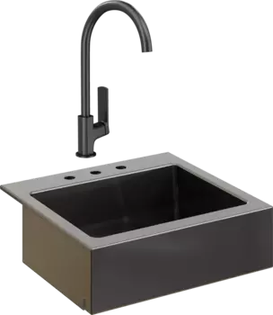 Комплект Мойка кухонная Domaci Сиена 50166-110 с 3 отверстиями, черная матовая + Смеситель STWORKI HWX5015-P01BK