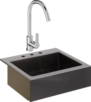 Комплект Мойка кухонная Domaci Сиена 50166-110 с 3 отверстиями, черная матовая + Смеситель Ливорно