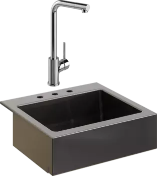 Комплект Мойка кухонная Domaci Сиена 50166-110 с 3 отверстиями, черная матовая + Смеситель Ливорно