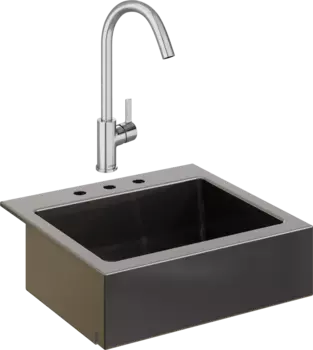 Комплект Мойка кухонная Domaci Сиена 50166-110 с 3 отверстиями, черная матовая + Смеситель Ливорно