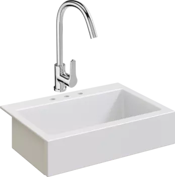 Комплект Мойка кухонная Domaci Сиена 50186-101 с 3 отверстиями, белый глянец + Смеситель Ливорно