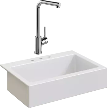 Комплект Мойка кухонная Domaci Сиена 50186-101 с 3 отверстиями, белый глянец + Смеситель Ливорно