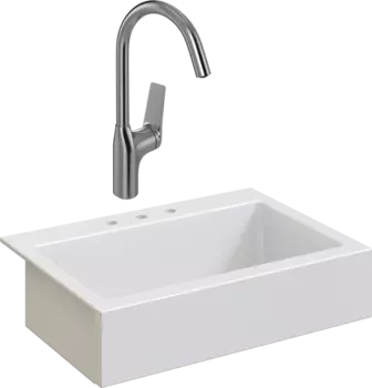 Комплект Мойка кухонная Domaci Сиена 50186-101 с 3 отверстиями, белый глянец + Смеситель STWORKI