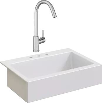 Комплект Мойка кухонная Domaci Сиена 50186-101 с 3 отверстиями, белый глянец + Смеситель Ливорно