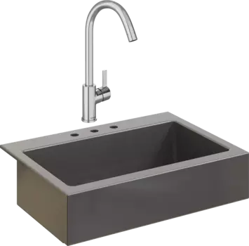 Комплект Мойка кухонная Domaci Сиена 50186-112 с 3 отверстиями, антрацит + Смеситель Ливорно