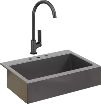 Комплект Мойка кухонная Domaci Сиена 50186-112 с 3 отверстиями, антрацит + Смеситель STWORKI HWX5015-P01BK
