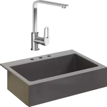 Комплект Мойка кухонная Domaci Сиена 50186-112 с 3 отверстиями, антрацит + Смеситель STWORKI