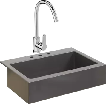 Комплект Мойка кухонная Domaci Сиена 50186-112 с 3 отверстиями, антрацит + Смеситель Ливорно