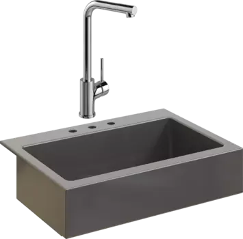 Комплект Мойка кухонная Domaci Сиена 50186-112 с 3 отверстиями, антрацит + Смеситель Ливорно
