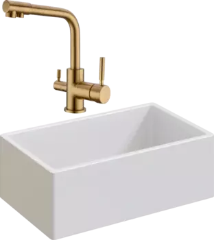 Комплект Мойка кухонная Domaci Сиена 50276-101 белый глянец + Смеситель Равенна DCB 3003 золото