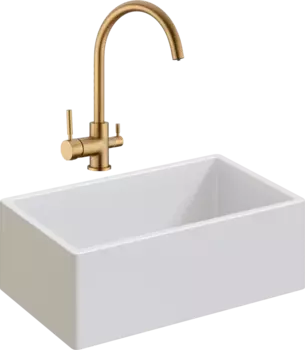 Комплект Мойка кухонная Domaci Сиена 50276-101 белый глянец + Смеситель Равенна DCB 3007 золото