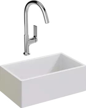 Комплект Мойка кухонная Domaci Сиена 50276-101 белый глянец + Смеситель STWORKI