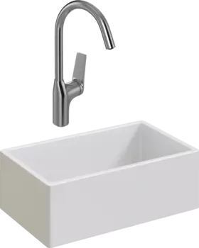 Комплект Мойка кухонная Domaci Сиена 50276-101 белый глянец + Смеситель STWORKI