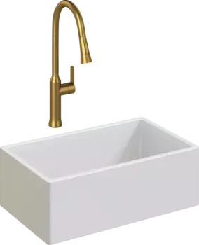 Комплект Мойка кухонная Domaci Сиена 50276-101 белый глянец + Смеситель Ливорно WFD04162 матовое золото