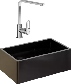 Комплект Мойка кухонная Domaci Сиена 50276-110 черная матовая + Смеситель STWORKI