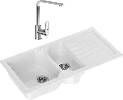 Комплект Мойка кухонная Domaci Сиена 54100-101 белый глянец + Смеситель STWORKI