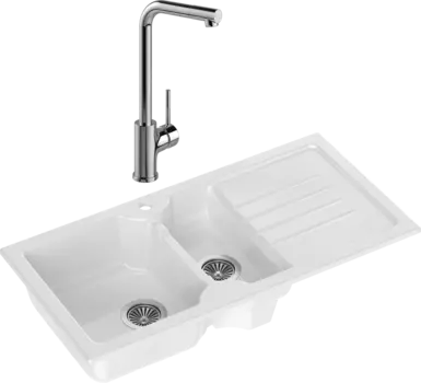 Комплект Мойка кухонная Domaci Сиена 54100-101 белый глянец + Смеситель Ливорно