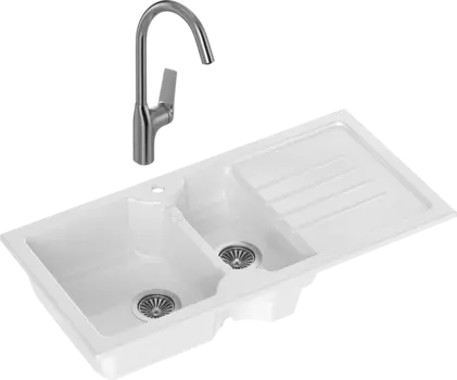 Комплект Мойка кухонная Domaci Сиена 54100-101 белый глянец + Смеситель STWORKI