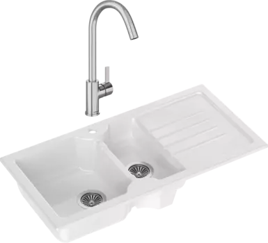 Комплект Мойка кухонная Domaci Сиена 54100-101 белый глянец + Смеситель Ливорно