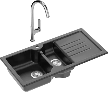 Комплект Мойка кухонная Domaci Сиена 54100-110 черная матовая + Смеситель STWORKI