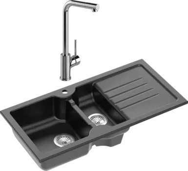 Комплект Мойка кухонная Domaci Сиена 54100-110 черная матовая + Смеситель Ливорно