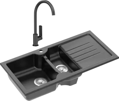 Комплект Мойка кухонная Domaci Сиена 54100-110 черная матовая + Смеситель STWORKI HWX5015-P01BK