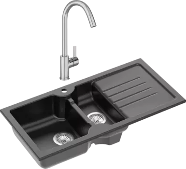 Комплект Мойка кухонная Domaci Сиена 54100-110 черная матовая + Смеситель Ливорно
