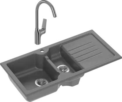 Комплект Мойка кухонная Domaci Сиена 54100-112 антрацит + Смеситель STWORKI