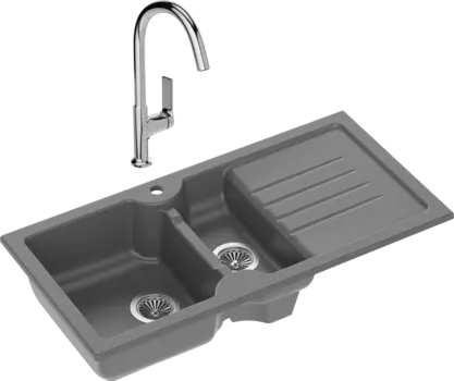 Комплект Мойка кухонная Domaci Сиена 54100-112 антрацит + Смеситель STWORKI
