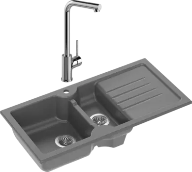 Комплект Мойка кухонная Domaci Сиена 54100-112 антрацит + Смеситель Ливорно