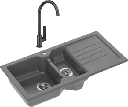 Комплект Мойка кухонная Domaci Сиена 54100-112 антрацит + Смеситель STWORKI HWX5015-P01BK