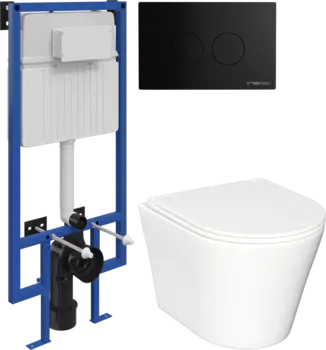 Комплект Унитаз подвесной Ceramicanova Forma CN3011 с микролифтом + Инсталляция STWORKI + Кнопка Хельсинки 500471 черная матовая