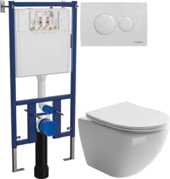 Комплект Унитаз подвесной Ceramicanova Metropol CN4002 безободковый + Инсталляция DIWO + Кнопка 7310 белая