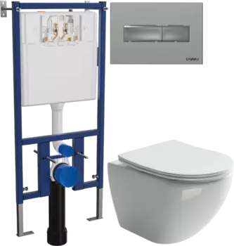 Комплект Унитаз подвесной Ceramicanova Metropol CN4002 безободковый + Инсталляция DIWO + Кнопка 7321 хром матовый