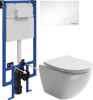 Комплект Унитаз подвесной Ceramicanova Metropol CN4002 безободковый + Инсталляция STWORKI + Кнопка Хельсинки 500470 белая