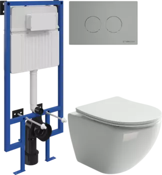 Комплект Унитаз подвесной Ceramicanova Metropol CN4002 безободковый + Инсталляция STWORKI + Кнопка Хельсинки 500473 хром матовая