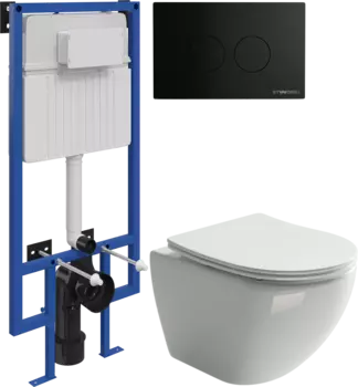 Комплект Унитаз подвесной Ceramicanova Metropol CN4002 безободковый + Инсталляция STWORKI + Кнопка Хельсинки 500471 черная матовая