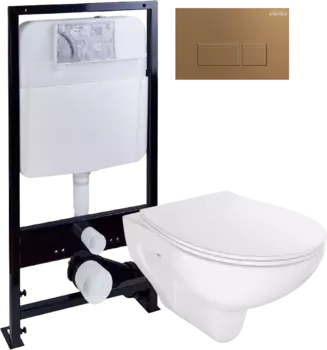 Комплект Унитаз подвесной STWORKI Хедмарк 3510 безободковый + Крышка Smart 0302 с микролифтом + Инсталляция Ewrika ProLT 0026-2020 + Кнопка 0043 золото матовое