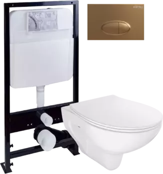 Комплект Унитаз подвесной STWORKI Хедмарк 3510 безободковый + Крышка Smart 0302 с микролифтом + Инсталляция Ewrika ProLT 0026-2020 + Кнопка 0053 золото матовое