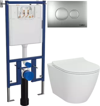 Комплект Унитаз подвесной STWORKI Молде 7551N003-7700 безободковый + Крышка 801-003-019 с микролифтом + Инсталляция DIWO + Кнопка 7311 хром матовый