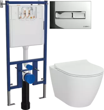 Комплект Унитаз подвесной STWORKI Молде 7551N003-7700 безободковый + Крышка 801-003-019 с микролифтом + Инсталляция DIWO + Кнопка 7322 хром