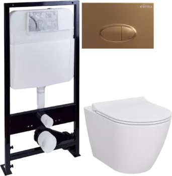 Комплект Унитаз подвесной STWORKI Молде 7551N003-7700 безободковый + Крышка 801-003-019 с микролифтом + Инсталляция Ewrika ProLT 0026-2020 + Кнопка 0053 золото матовое